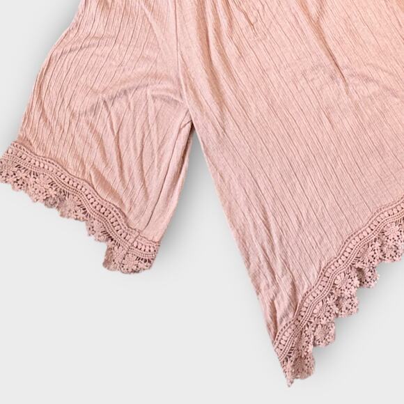 EYESHADOW PINK GAUZE CROCHET BOHO BLOUSE FLOWY HALF SLEEVE SIZE LARGE - Picture 5 of 9